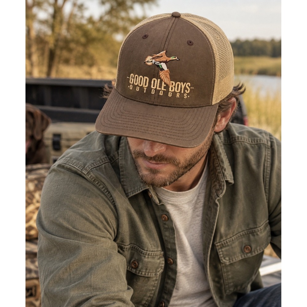 Good Ole Boys Outdoors Mallard Duck Hunting Trucker Hat Brown Tan Snapback Cap